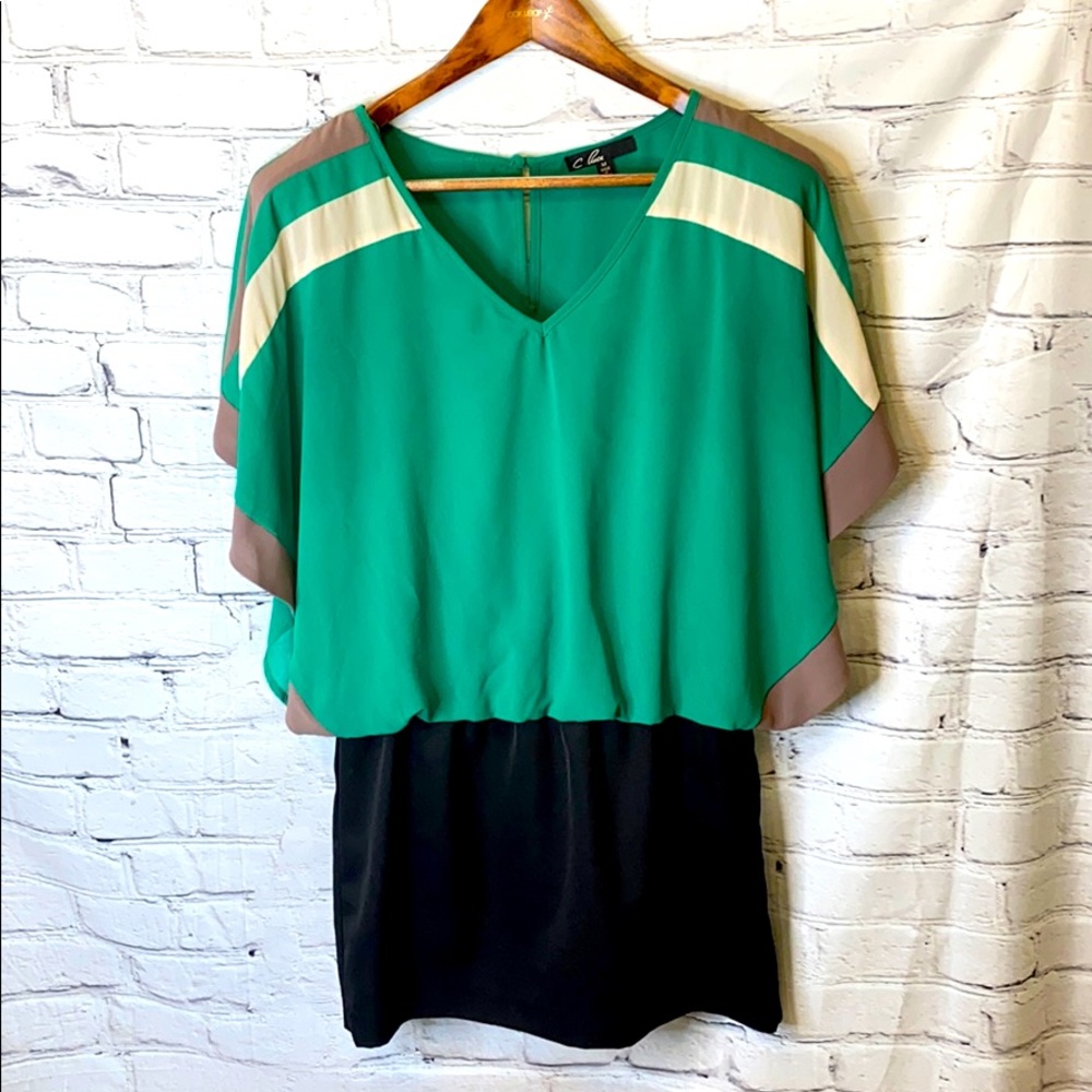C. Luce Green Black Color Block Dress Size Medium Excellent Condition